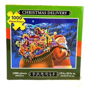 Christmas Delivery Jigsaw Puzzle Dowdle Folk Art 1000 Piece Santa Toys